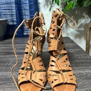 Jessica Simpson Tan Cutout Lace-Up Gladiator Heels